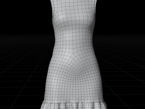 Low Poly Sleeveless Sheath Dress with Sheer Ruffle Hem Game Ready Clothing Model 3D Model