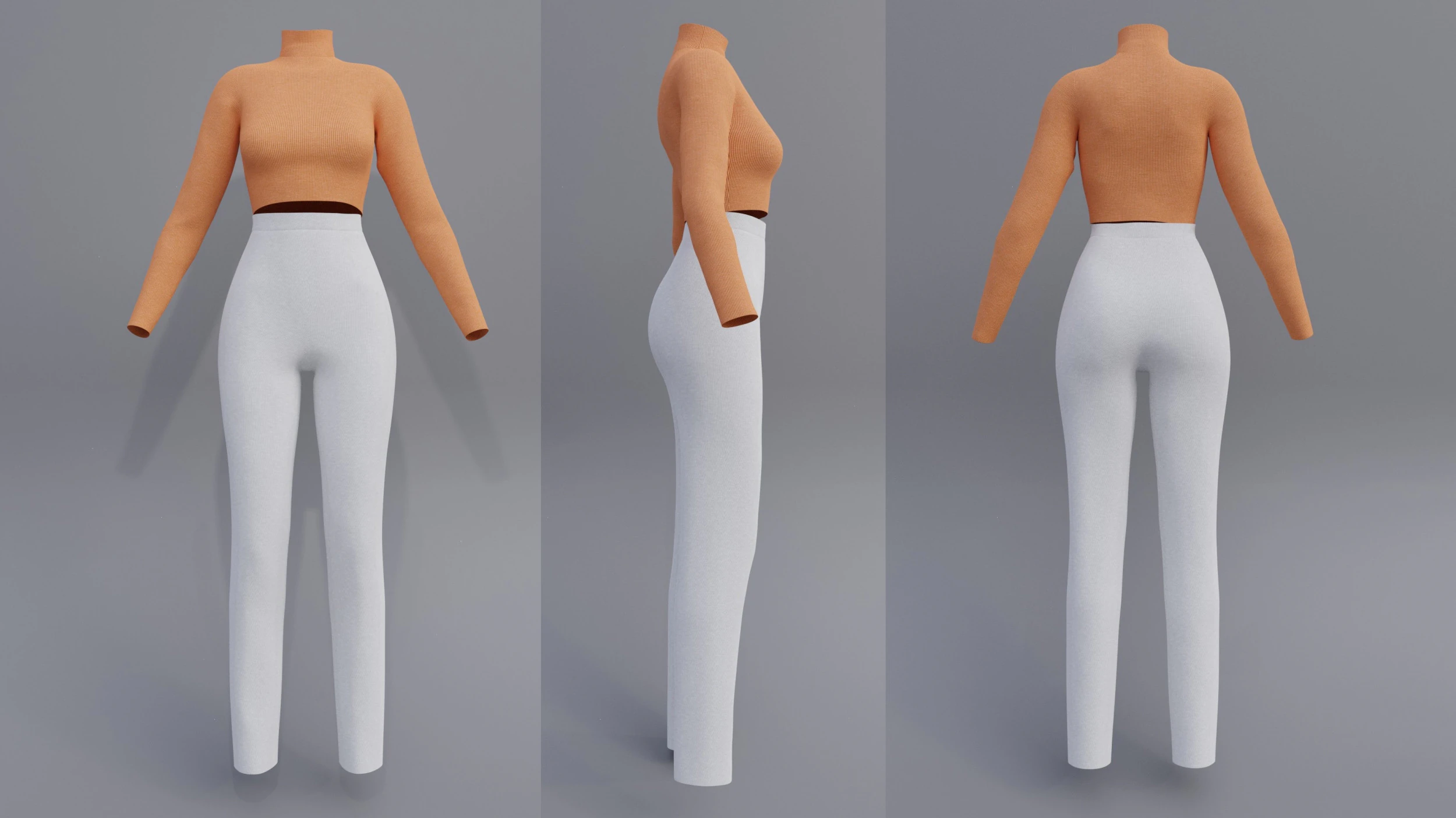 Roupa Feminina - Conjunto de Top e Cal&ccedil;a com Gola Alta Modelo 3D Modelo 3D .c4d .max .obj .3ds .fbx .stl .blend 