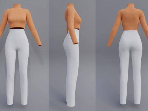 Roupa Feminina - Conjunto de Top e Cal&ccedil;a com Gola Alta Modelo 3D Modelo 3D