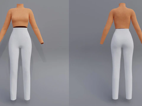 Roupa Feminina - Conjunto de Top e Cal&ccedil;a com Gola Alta Modelo 3D Modelo 3D