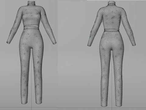 Roupa Feminina - Conjunto de Top e Cal&ccedil;a com Gola Alta Modelo 3D Modelo 3D