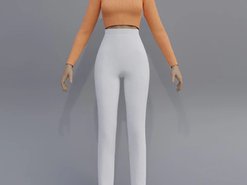 Roupa Feminina - Conjunto de Top e Cal&ccedil;a com Gola Alta Modelo 3D Modelo 3D