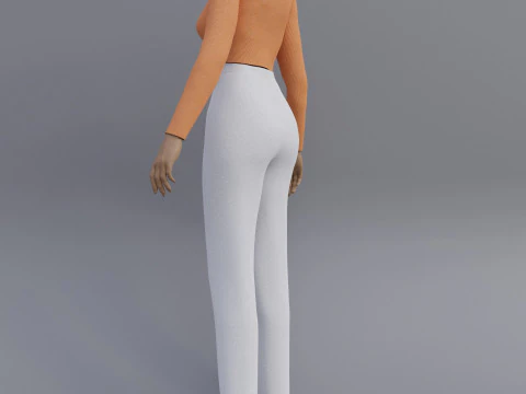 Roupa Feminina - Conjunto de Top e Cal&ccedil;a com Gola Alta Modelo 3D Modelo 3D