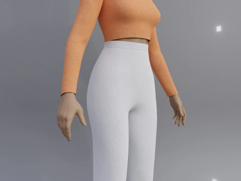 Roupa Feminina - Conjunto de Top e Cal&ccedil;a com Gola Alta Modelo 3D Modelo 3D