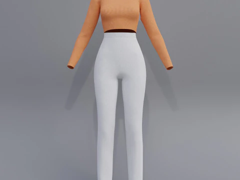 Roupa Feminina - Conjunto de Top e Cal&ccedil;a com Gola Alta Modelo 3D Modelo 3D