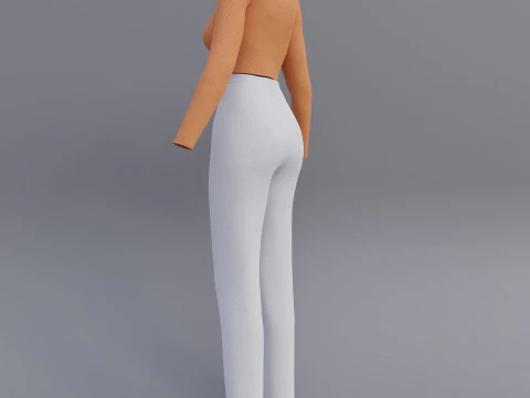 Roupa Feminina - Conjunto de Top e Cal&ccedil;a com Gola Alta Modelo 3D Modelo 3D