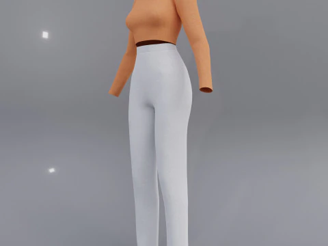 Roupa Feminina - Conjunto de Top e Cal&ccedil;a com Gola Alta Modelo 3D Modelo 3D