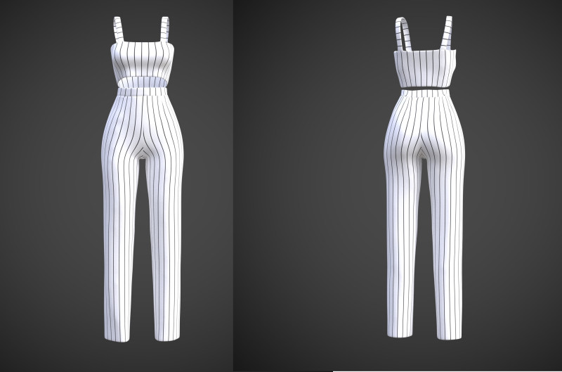 Two-Piece Stripes Outfit Cami Crop Top and Pants Female Clothing 3D Model .c4d .max .obj .3ds .fbx .stl .blend 