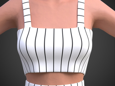 Two-Piece Stripes Outfit Cami Crop Top and Pants Female Clothing 3D Model