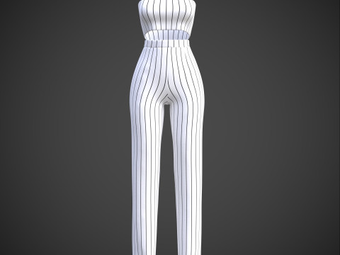 Two-Piece Stripes Outfit Cami Crop Top and Pants Female Clothing 3D Model