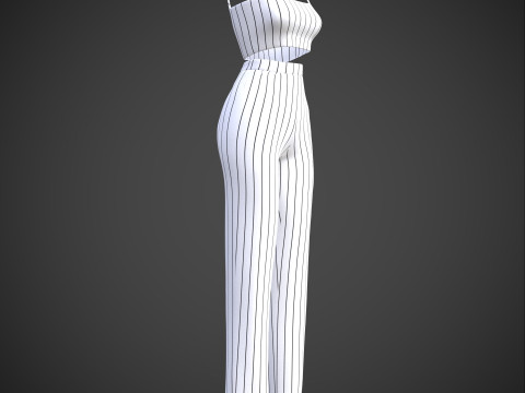 Two-Piece Stripes Outfit Cami Crop Top and Pants Female Clothing 3D Model