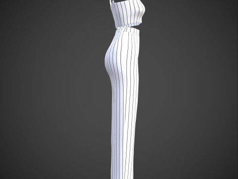 Two-Piece Stripes Outfit Cami Crop Top and Pants Female Clothing 3D Model