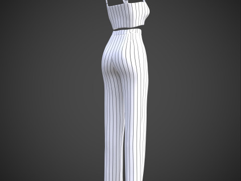Two-Piece Stripes Outfit Cami Crop Top and Pants Female Clothing 3D Model