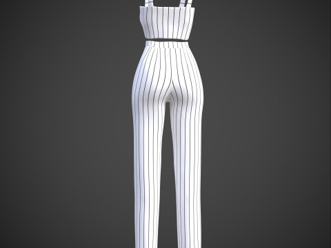 Two-Piece Stripes Outfit Cami Crop Top and Pants Female Clothing 3D Model