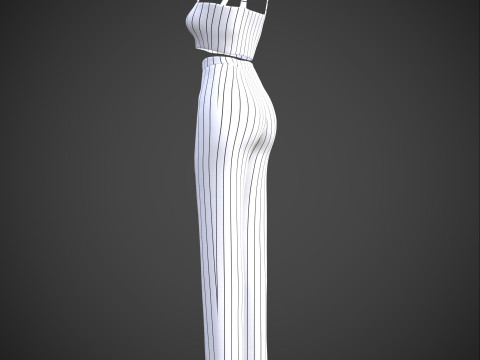Two-Piece Stripes Outfit Cami Crop Top and Pants Female Clothing 3D Model