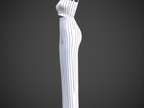 Two-Piece Stripes Outfit Cami Crop Top and Pants Female Clothing 3D Model