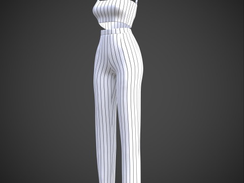 Two-Piece Stripes Outfit Cami Crop Top and Pants Female Clothing 3D Model