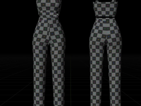 Two-Piece Stripes Outfit Cami Crop Top and Pants Female Clothing 3D Model