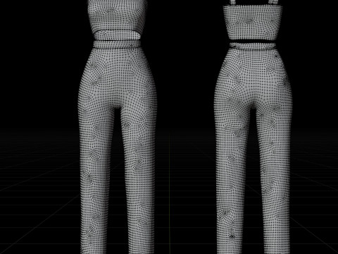 Two-Piece Stripes Outfit Cami Crop Top and Pants Female Clothing 3D Model