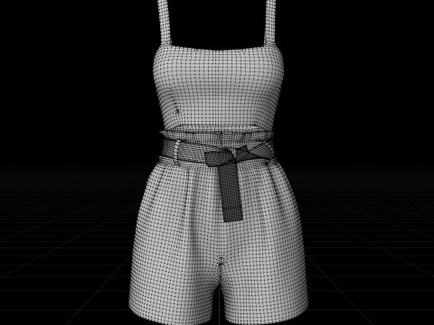 Checkered Two-Piece Outfit Plaid Cami Top and Belted Shorts Female Clothing 3D Model