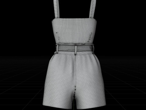 Checkered Two-Piece Outfit Plaid Cami Top and Belted Shorts Female Clothing 3D Model