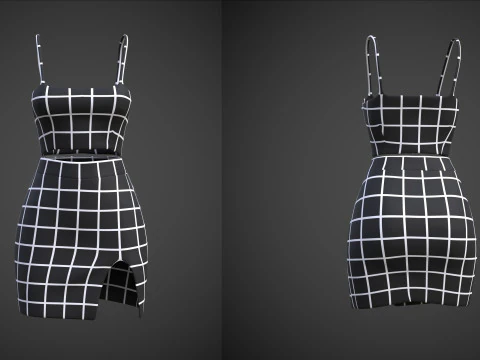Two-Piece Outfit Plaid Singlet Crop Top and Mini Skirt Female Clothing Asset 3D Model