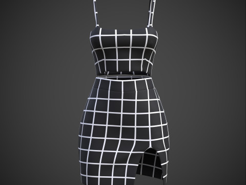 Two-Piece Outfit Plaid Singlet Crop Top and Mini Skirt Female Clothing Asset 3D Model