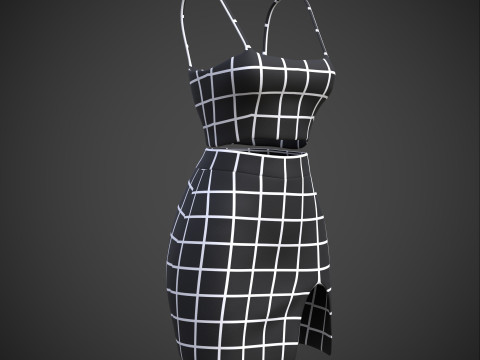 Two-Piece Outfit Plaid Singlet Crop Top and Mini Skirt Female Clothing Asset 3D Model