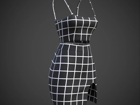 Two-Piece Outfit Plaid Singlet Crop Top and Mini Skirt Female Clothing Asset 3D Model
