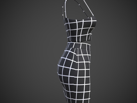 Two-Piece Outfit Plaid Singlet Crop Top and Mini Skirt Female Clothing Asset 3D Model