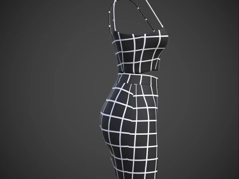 Two-Piece Outfit Plaid Singlet Crop Top and Mini Skirt Female Clothing Asset 3D Model