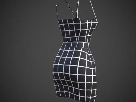 Two-Piece Outfit Plaid Singlet Crop Top and Mini Skirt Female Clothing Asset 3D Model