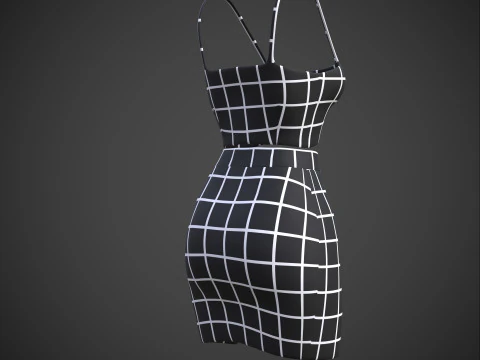 Two-Piece Outfit Plaid Singlet Crop Top and Mini Skirt Female Clothing Asset 3D Model