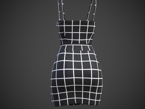 Two-Piece Outfit Plaid Singlet Crop Top and Mini Skirt Female Clothing Asset 3D Model