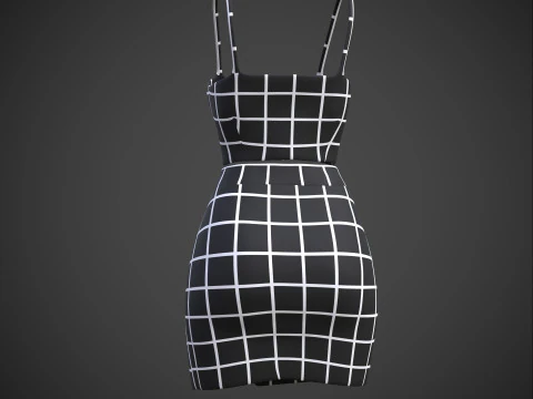 Two-Piece Outfit Plaid Singlet Crop Top and Mini Skirt Female Clothing Asset 3D Model