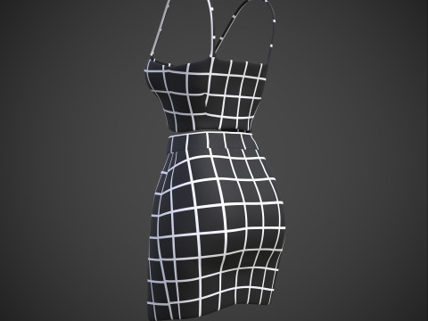 Two-Piece Outfit Plaid Singlet Crop Top and Mini Skirt Female Clothing Asset 3D Model