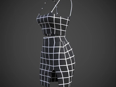 Two-Piece Outfit Plaid Singlet Crop Top and Mini Skirt Female Clothing Asset 3D Model