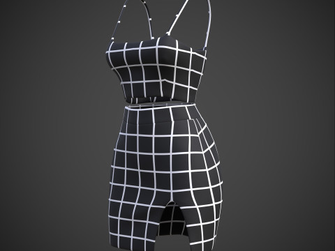 Two-Piece Outfit Plaid Singlet Crop Top and Mini Skirt Female Clothing Asset 3D Model