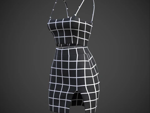 Two-Piece Outfit Plaid Singlet Crop Top and Mini Skirt Female Clothing Asset 3D Model