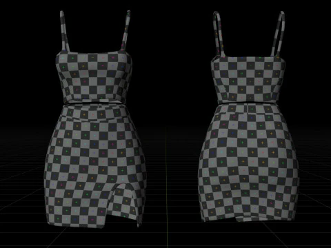 Two-Piece Outfit Plaid Singlet Crop Top and Mini Skirt Female Clothing Asset 3D Model