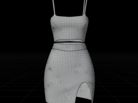 Two-Piece Outfit Plaid Singlet Crop Top and Mini Skirt Female Clothing Asset 3D Model