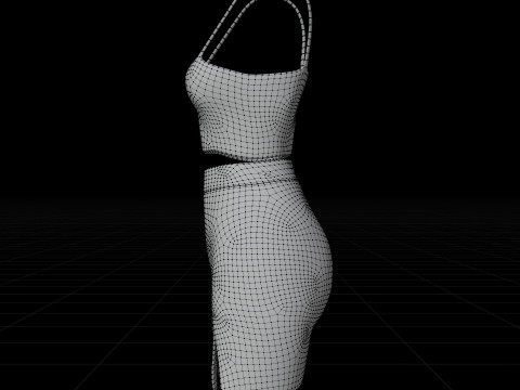 Two-Piece Outfit Plaid Singlet Crop Top and Mini Skirt Female Clothing Asset 3D Model