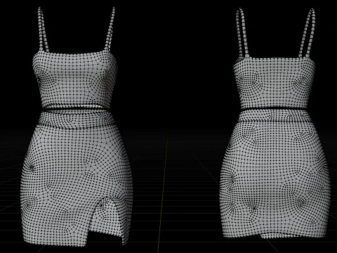 Two-Piece Outfit Plaid Singlet Crop Top and Mini Skirt Female Clothing Asset 3D Model