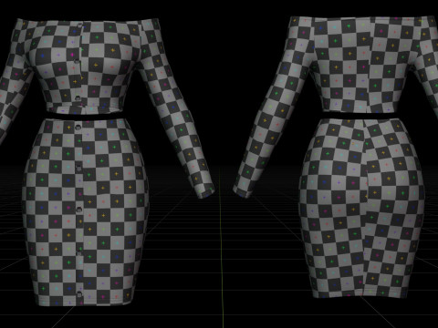 Sexy Off-Shoulder 2-Piece Set Knitted Bodycon Crop Top and Mini Skirt Female Clothing Asset 3D Model