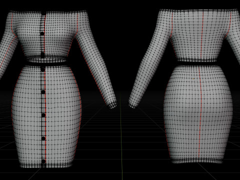 Sexy Off-Shoulder 2-Piece Set Knitted Bodycon Crop Top and Mini Skirt Female Clothing Asset 3D Model
