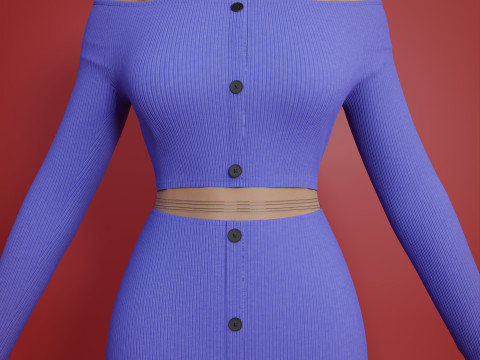 Sexy Off-Shoulder 2-Piece Set Knitted Bodycon Crop Top and Mini Skirt Female Clothing Asset 3D Model