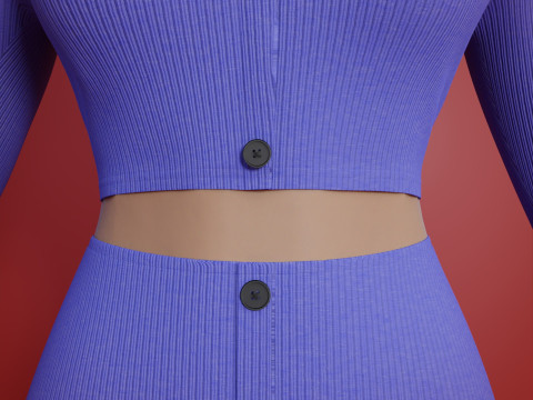 Sexy Off-Shoulder 2-Piece Set Knitted Bodycon Crop Top and Mini Skirt Female Clothing Asset 3D Model