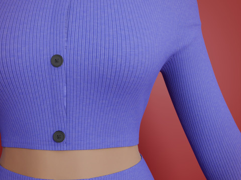 Sexy Off-Shoulder 2-Piece Set Knitted Bodycon Crop Top and Mini Skirt Female Clothing Asset 3D Model