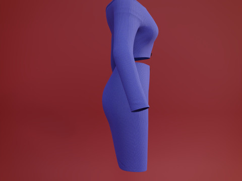 Sexy Off-Shoulder 2-Piece Set Knitted Bodycon Crop Top and Mini Skirt Female Clothing Asset 3D Model