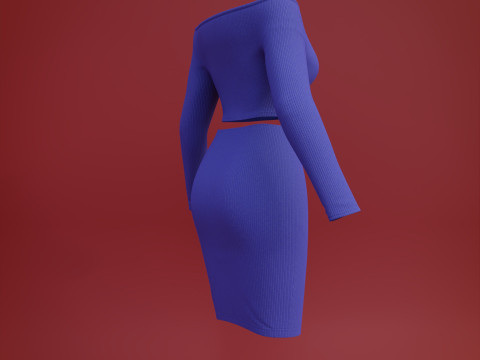 Sexy Off-Shoulder 2-Piece Set Knitted Bodycon Crop Top and Mini Skirt Female Clothing Asset 3D Model